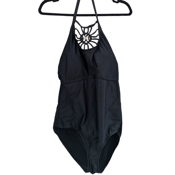 Playa Swim Black cut out halter one piece swimsuit Size 1X GUC - Picture 1 of 3